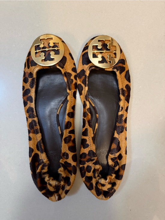 Tory Burch Shoes - Tory Burch Leopard Print Reva Flats with Gold Logo